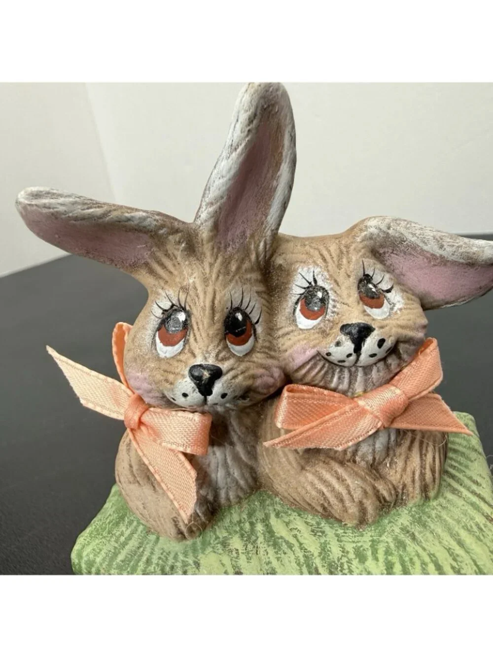 Vintage Cottontail Easter Bunnies In Cart Hand Painted Ceramic 5” Cottage